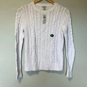 NWT  L.L. Bean white cotton cable knit sweater